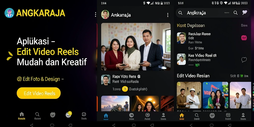 Tampilan antarmuka ANGKARAJA untuk editing video reels yang menarik.