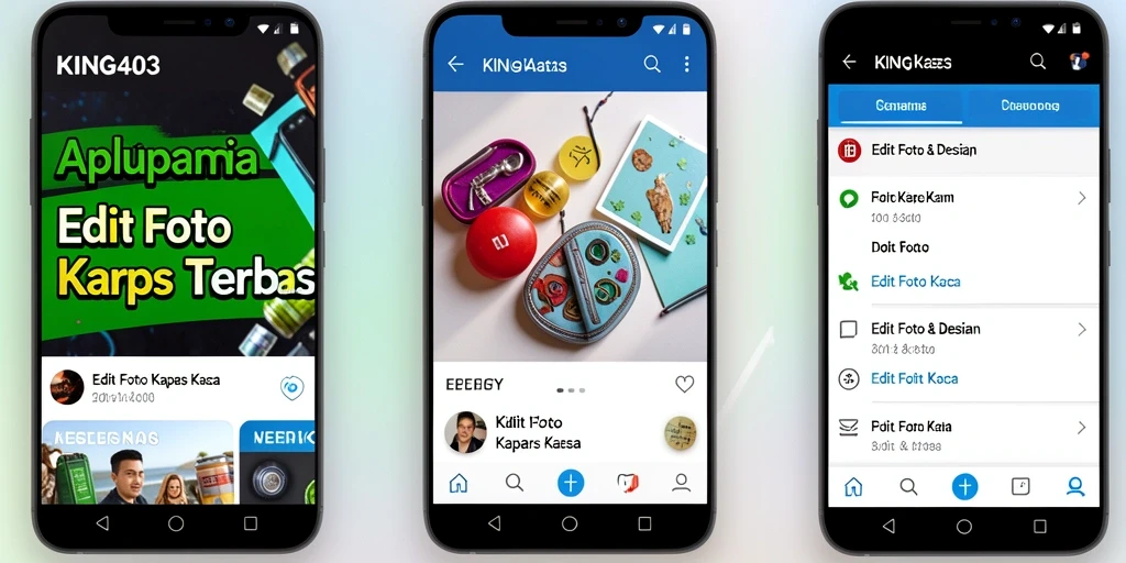 Antarmuka aplikasi KING403 dengan berbagai fitur Edit Foto Kertas Kaca.